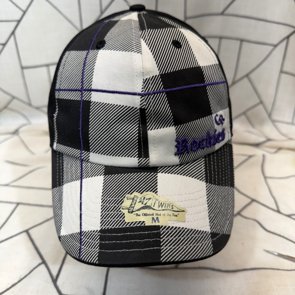 '47 Brand Colorado Rockies Hat Size M Black White Plaid MLB Franchise Cap